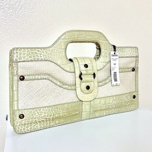 Tre Vero RAFFIA Leather Handbag Croc Embossed Pale Green